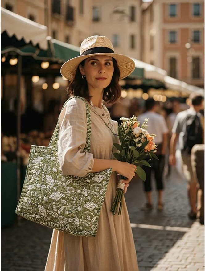Cotton Quilted Tote Bag for Women – Large Beach & Travel Tote - Image 7