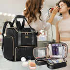 Large Makeup Backpack with 3 Clear Makeup Bags, Double Layers Professional Makeup Travel Case with Brushes Storage Section for Makeup Artists