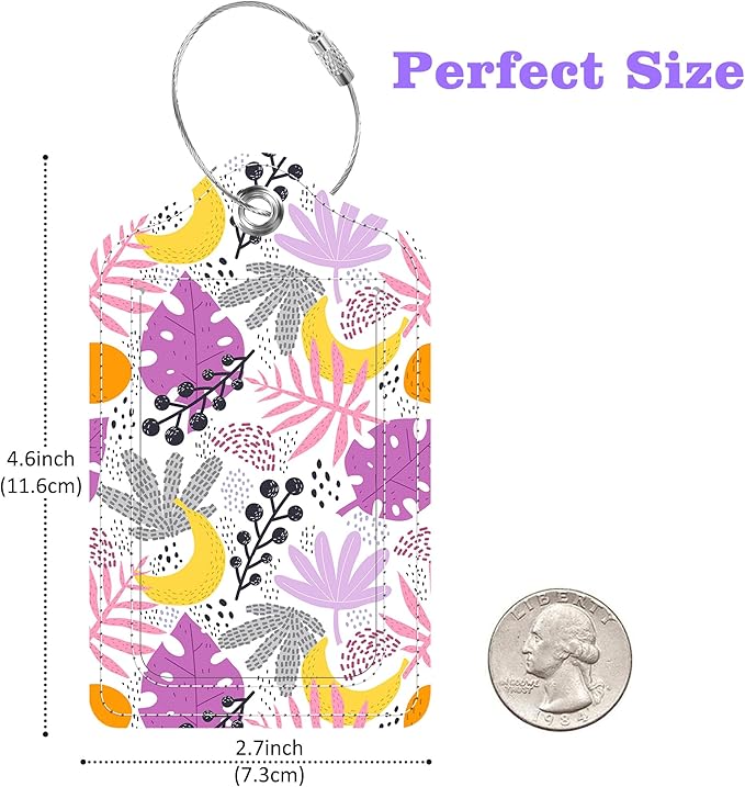 Tropical Plants Leaves Fruits Luggage Tags 2PCS PU Leather Suitcases Tag - Image 2