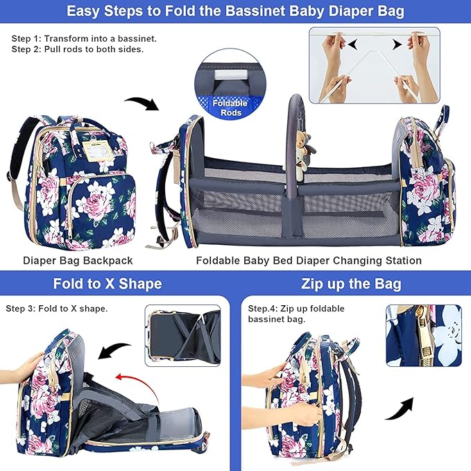 Diaper Bag Backpack with Changing Station, Foldable - Image 4
