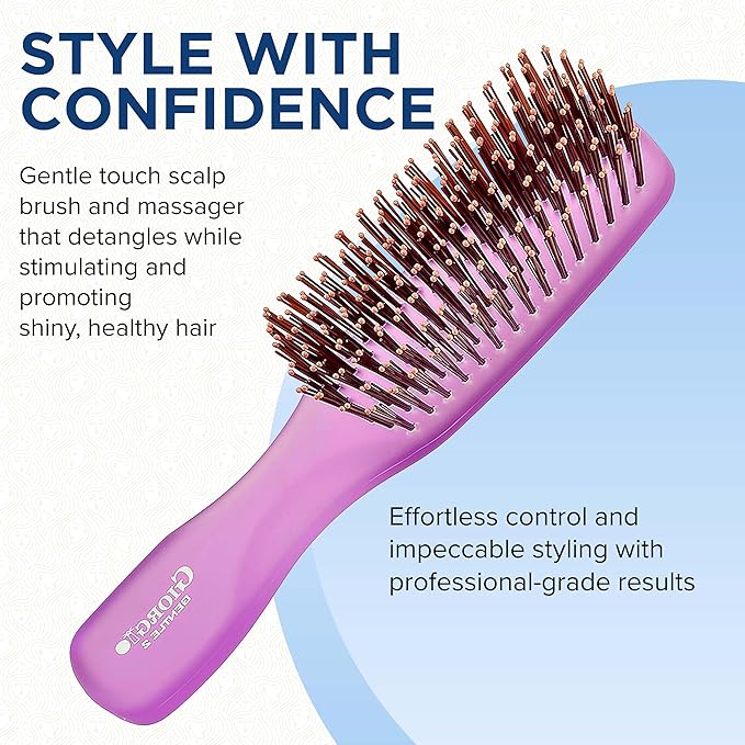 Giorgio GION2PP Neon Purple 6.25 inch Gentle Touch Detangler Hair Brush for Men and Women. Soft Bristles for Sensitive Scalp. Wet and Dry for all Hair Types. Scalp Massager Brush Stimulate Hair Growth