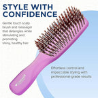 Giorgio GION2PP Neon Purple 6.25 inch Gentle Touch Detangler Hair Brush for Men and Women. Soft Bristles for Sensitive Scalp. Wet and Dry for all Hair Types. Scalp Massager Brush Stimulate Hair Growth