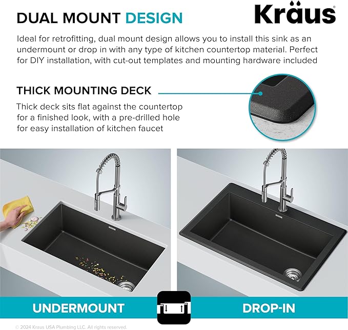 KRAUS Forteza 33-inch Drop In/Undermount Single Bowl Granite Kitchen Sink in - Image 6
