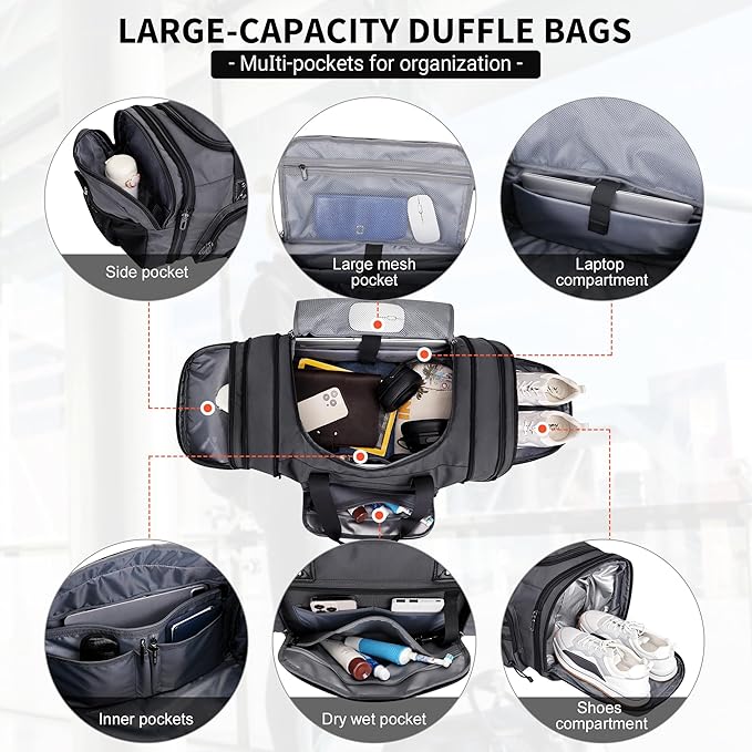 WITZMAN Duffle Bag for Men Nylon Large Gym Weekender Bag - Image 4