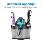 Polder Style Station, Organization for Styling Tools: Hair Dryers,Curling Irons, Straighteners, Brushes, Hang Over Towel Rack, Store Undersink or in Drawer, Black and Silver