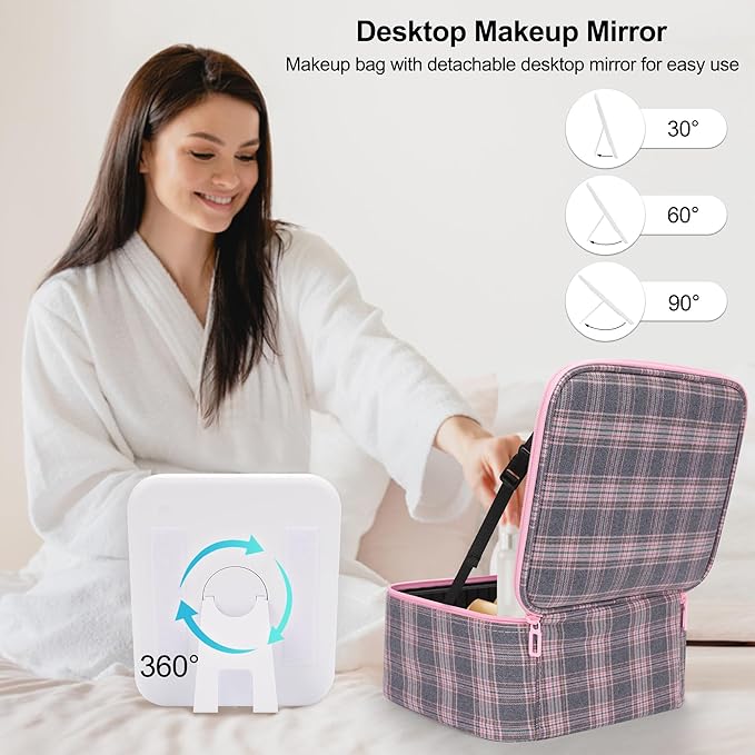 Makeup Bag With LED Mirror, Travel Makeup Case with Light up Mirror Large - Image 3