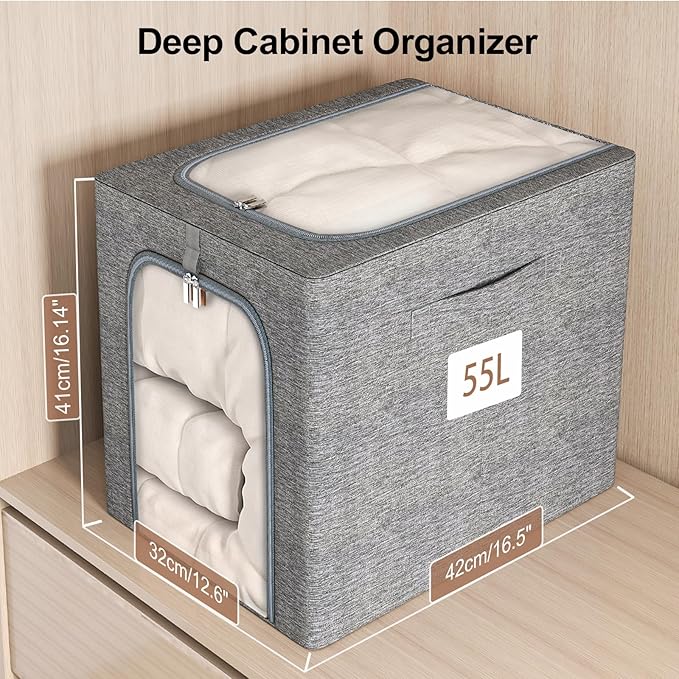 GoMaihe Clothes Storage Bins Metal Frame: 55L Extra Large Stackable Closet - Image 2