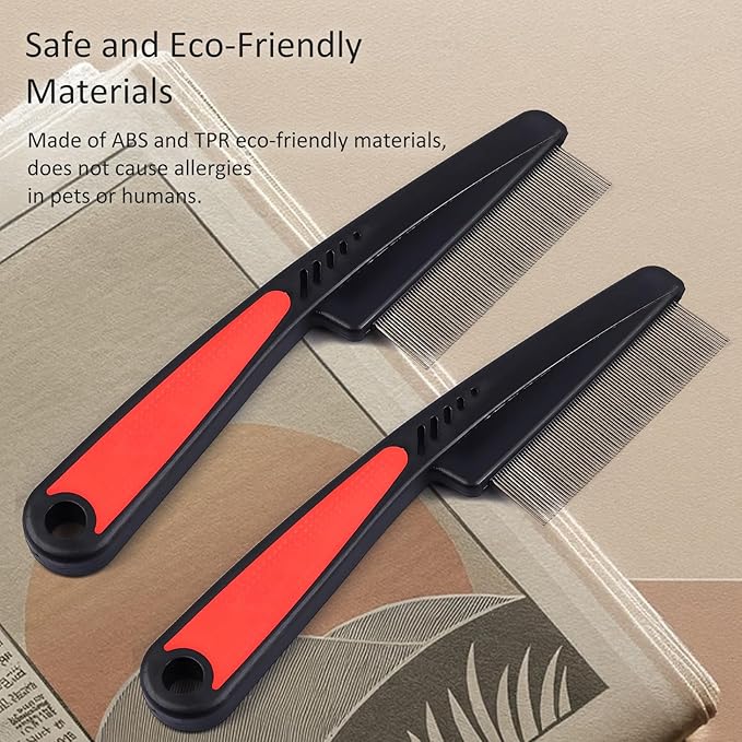 Fine-Tooth Dandruff Comb, Durable Stainless Steel Dandruff Removal, Professional Hair Styling Tool for Adults and Kids (Black+Red)