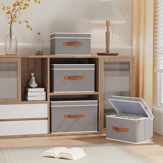 Collapsible Storage Bins with Lids, 5 Pack Linen Foldable Cloth Baskets - Image 2