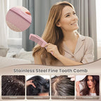 2PC Dandruff Comb Fine Tooth Scalp Detox Comb Lice Stainless Steel Scalp Detoxing Hair Brush Tool Hair Care for Women, Men & Kids (Pink)
