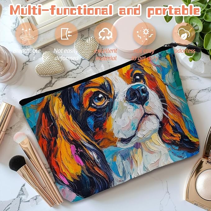 Cosmetic Bags Travel Makeup Toilet Case Waterproof Pouch for Women Girls 6.7X9.45inches - Vivid Artistic - Spaniel Canvas