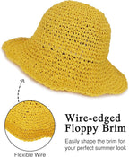 Womens Wide Brim Straw Sun Hat Foldable Floppy Crochet Beach Hat - Image 4