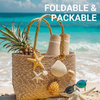 PFFY Sun Hats for Women Straw Beach Hat Packable Foldable Wide Brim Ponytail - Image 5
