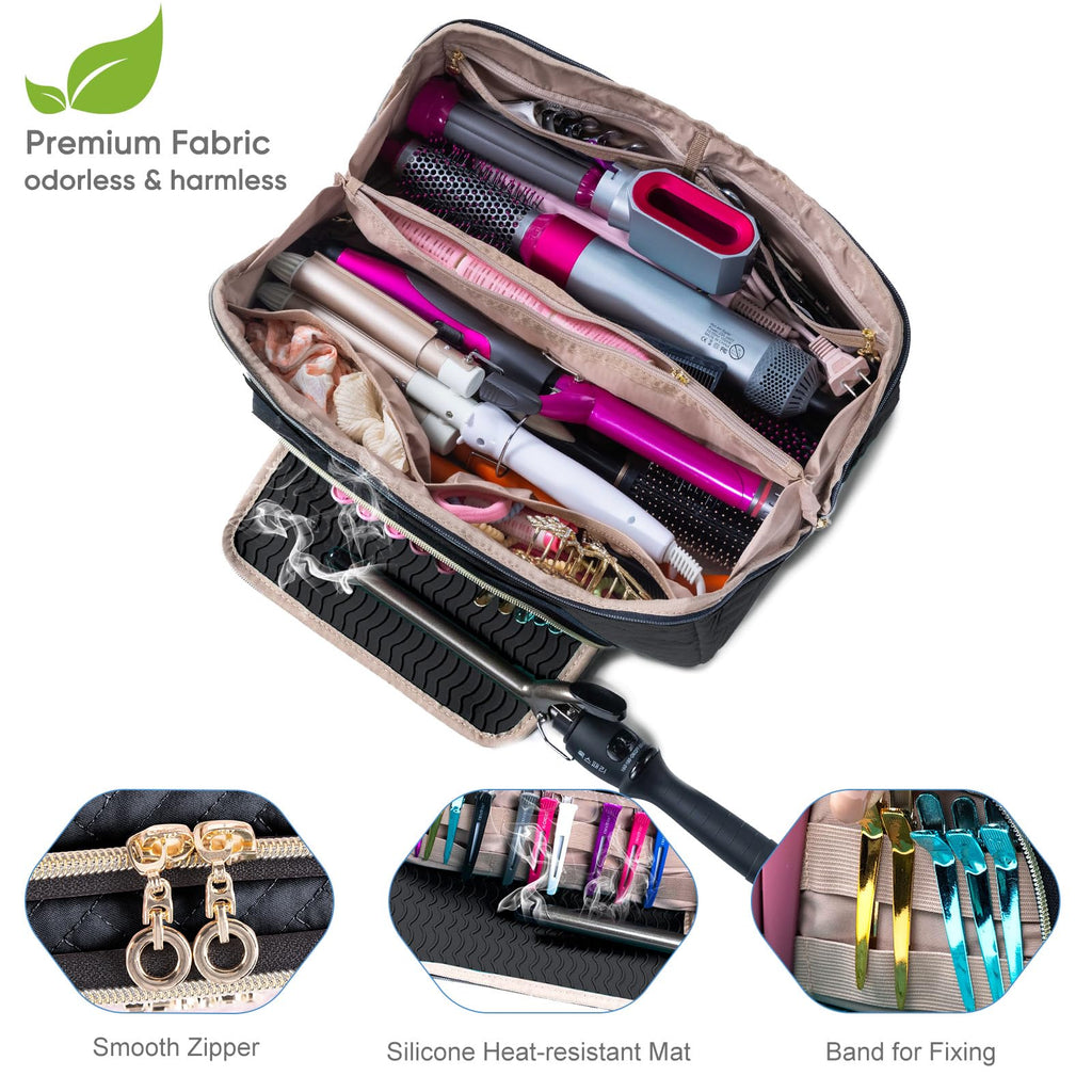 Large Hair Tools Travel Bag with Iron Mat (Style A - Large / Black)