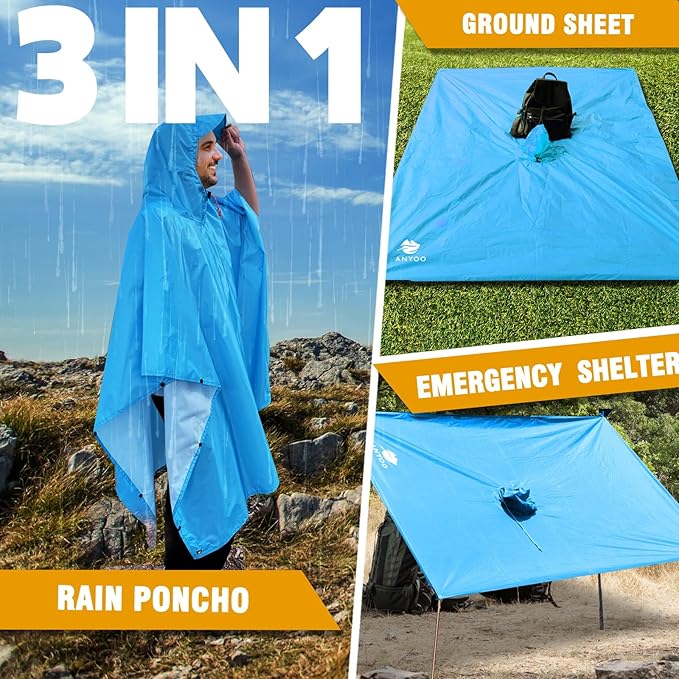ANYOO Hooded Rain Poncho for Adults Waterproof Lightweight Rain Coat for Men - Image 6