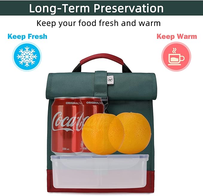 SUNNY BIRD Insulated Lunch Bag Rolltop Lunch Box Tote Lunchbox Bag - Image 2