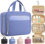 HOTOR Travel Toiletry Bag for Women & Men, Waterproof Makeup Bag with Hanging Hook and Multiple Pockets, Cosmetic Bags for Women, Travel Essentials, 11.2'' x 3.2'' x 8.9'', Aegean-Blue