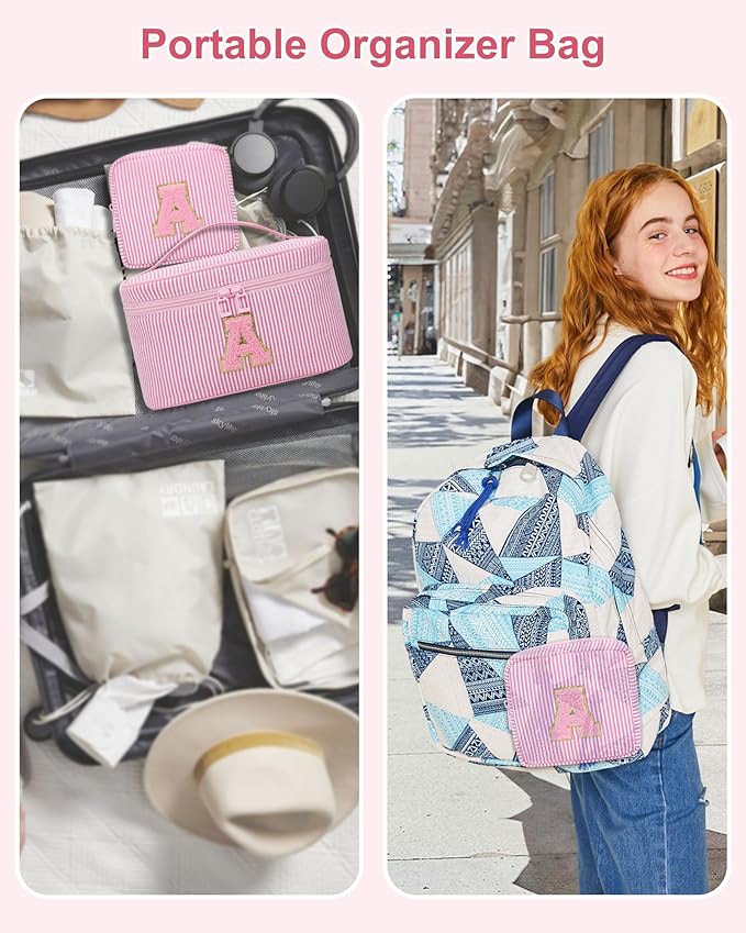Initial Makeup Bag - Personalized Monogram Cute Makeup Bags,Make Up Case for Women Her Best Friend Friendship Sister Teacher,Birthday Gifts for Women,Girls Makeup Toiletry Bag Pouch,Pink R