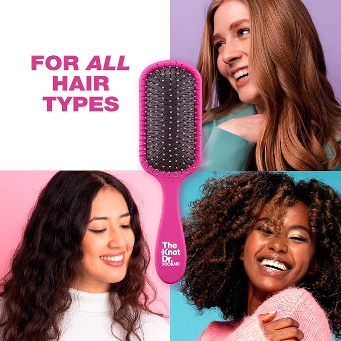 The Knot Dr. hair brush by Conair - Detangling hair brush - Removes Knots and Tangles in wet or dry Hair - hair brushes for women - Pink