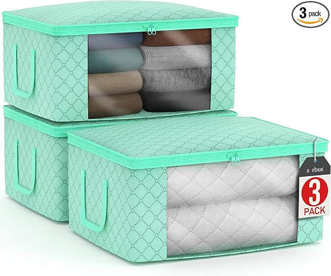 Sorbus Foldable Storage Bag Organizers, Large Clear Window & Carry Handles by Sorbus