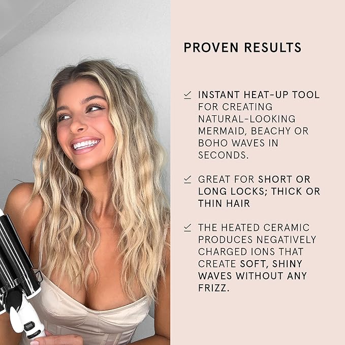 BONDIBOOST Wave Wand Hair Curling Iron Wand [25 mm], 1 Inch Ceramic Tourmaline Triple Extra Large Barrels + Long Lasting, Natural Looking Waves + Instant Heat Up for Fast Styling