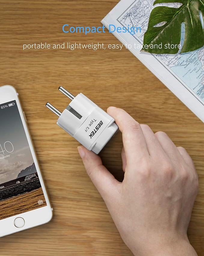 BESTEK Europe Travel Plug Adapter, Grounded Universal Type E/F Plug Adapter EU - Image 4