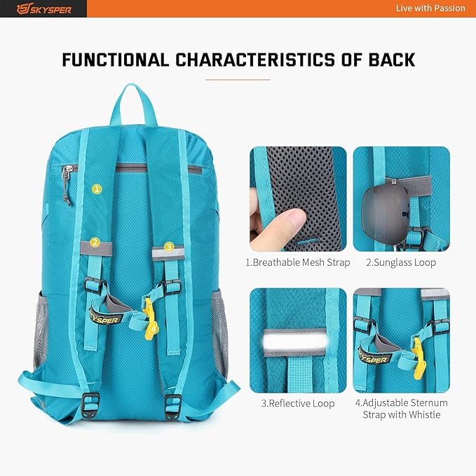SKYSPER Lightweight Packable Backpack - 30L Hiking Daypack - Image 4