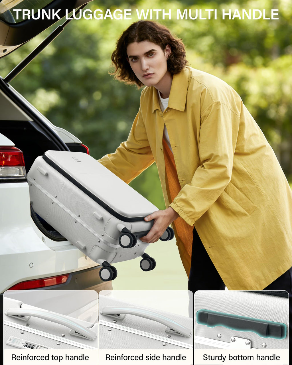 20 Inch Top Opening Carry On Luggage with Cup Holder and USB Ports (Smoke White / 20 Inch Pro)