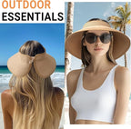 PFFY Sun Hats for Women Straw Beach Hat Packable Foldable Wide Brim Ponytail - Image 7