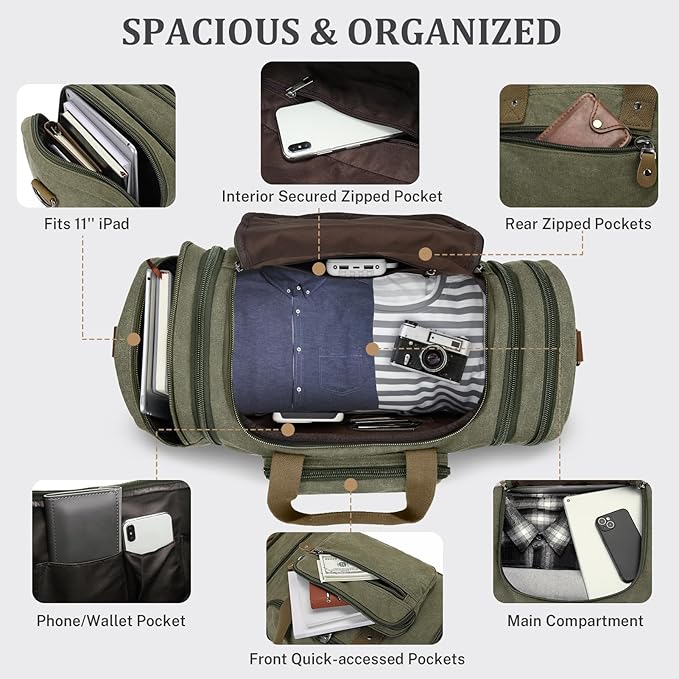 Gonex Canvas Duffle Bag for Travel 50L Duffel Overnight Weekender Bag - Image 4