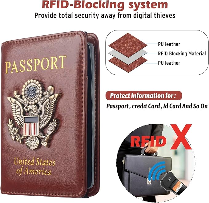 RFID Passport Holder Wallet for Women Men Travel, Leather US Passport Cover Case - Image 2