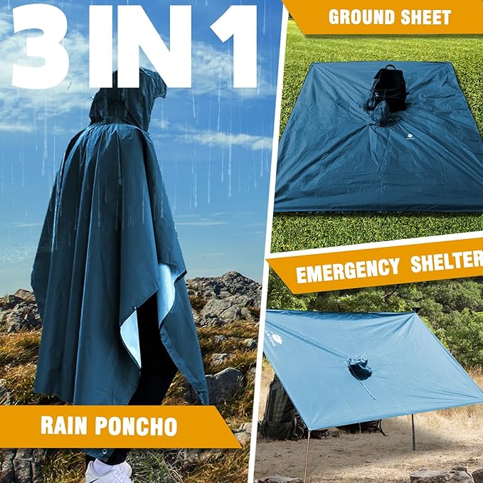 ANYOO Hooded Rain Poncho for Adults Waterproof Lightweight Rain Coat for Men - Image 6