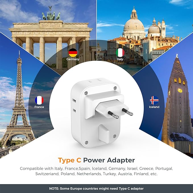 TESSAN European Travel Plug Adapter 2 Packs, Type C Europe Adaptor Foldable - Image 5