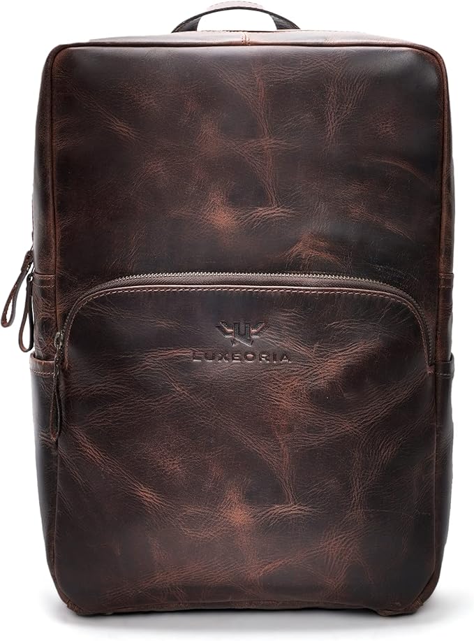Handmade Leather Backpack for Men and Women, 15.6 Inch Laptop Bag, Genuine by Luxeoria