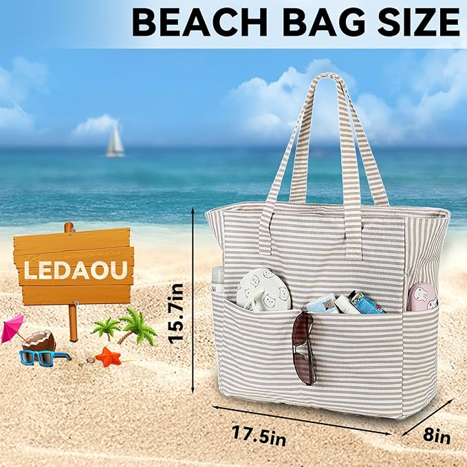 LEDAOU Beach Bag Waterproof Sandproof Women Tote Bag Pool Bag - Image 3
