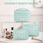 Makeup Bag 3 PCS Quilted Cosmetic Bags - Image 7