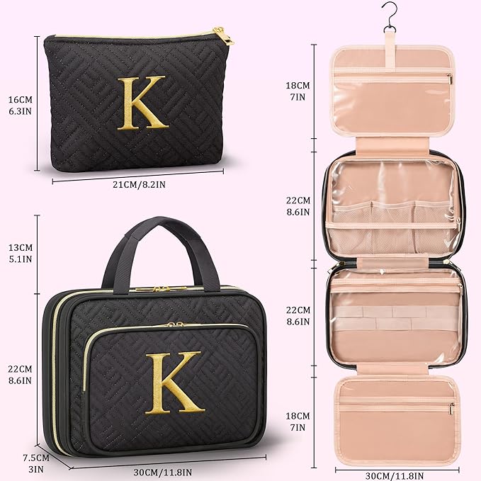 Gifts for Women, Initial Toiletry Makeup Bag Hanging Cosmetic Organizer - Image 2
