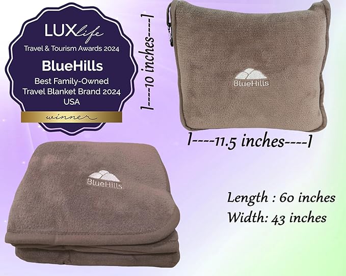 BlueHills Premium Soft Travel Blanket Pillow Airplane Flight Blanket Throw in - Image 3