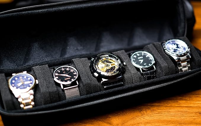 5 slots Hard men's watch travel case, Portable zipper storage organizer box - Image 4