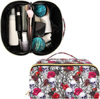 Makeup Organizer Bag, Skulls Rose Flowers Travel Makeup Bags Makeup Vanity Case Large Capacity Rhombus Cosmetic Toiletry Bag for Girl Women Ladies