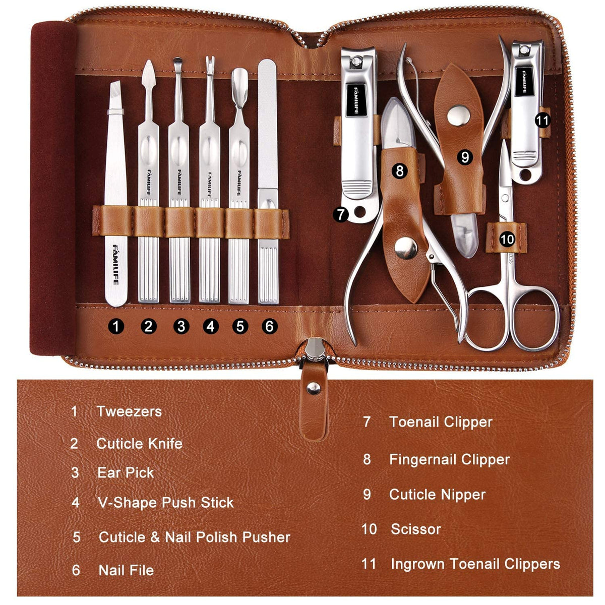 Stainless Steel Manicure Set 11 (Brown)