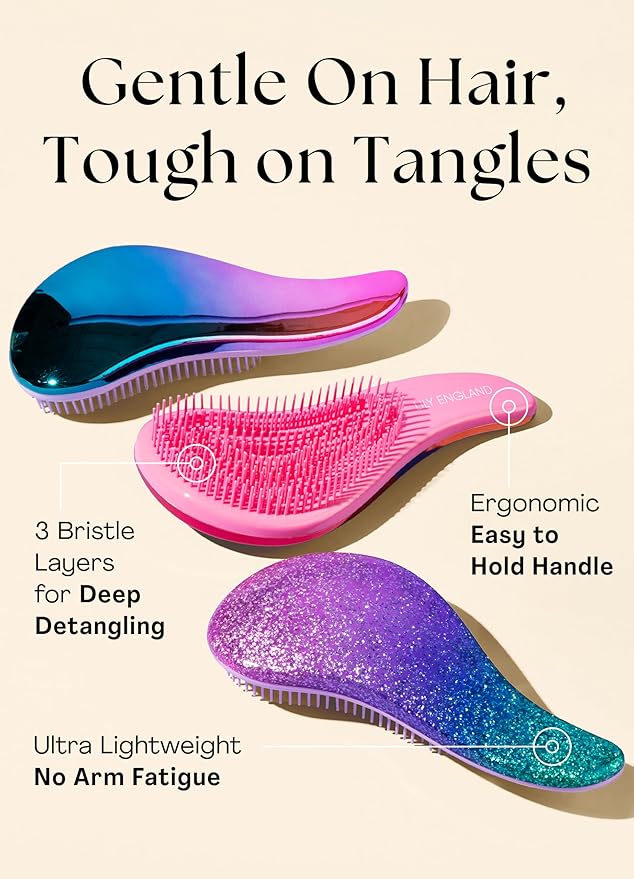Lily England Detangler Hair Brush for Curly, Thick, Straight & Natural Hair - Gentle Detangling Brush for Women, Kids & Toddlers with Flexible Bristles - Smooth Hairbrush for Wet & Dry Hair, Ombre