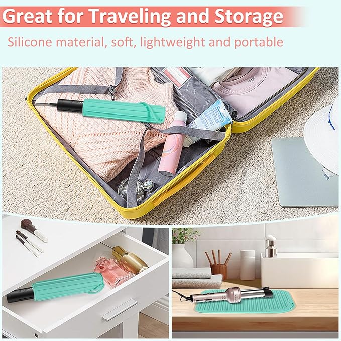 Quccefods Heat Resistant Mat Large Silicone Hot Hair Tools Holder for Curling Irons Flat Iron Hair Straightener Mat Portable Vanity Pad