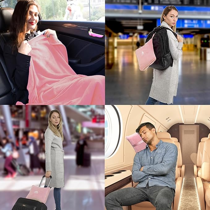 BlueHills Premium Soft Travel Blanket Pillow Airplane Blanket in Soft Bag case - Image 2