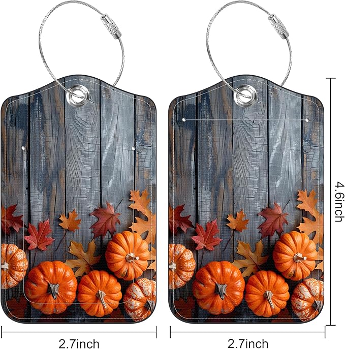 2 Pack Luggage Tag for Suitcase Thanksgiving Day Pumpkins Autumn Leaves Leather - Image 2
