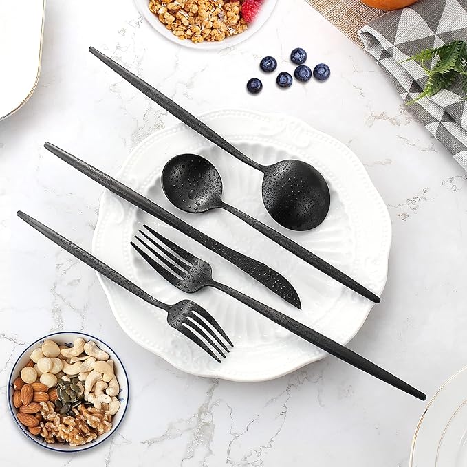 Matte Black Silverware Set for 12, IBIILII JEFF 60 Pieces Stainless Steel - Image 3