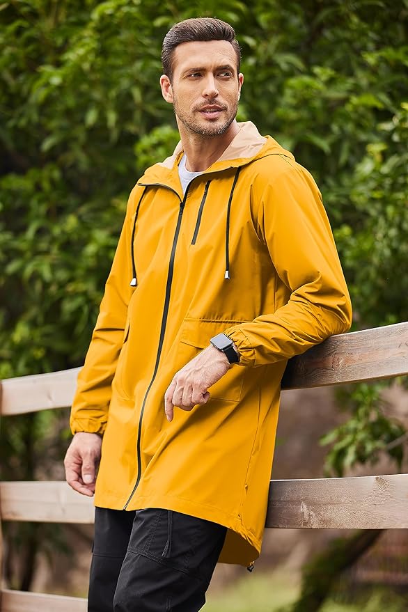 COOFANDY Men's Long Raincoat Ligtweight Rain Jacket Waterproof Outdoor Jackets - Image 2