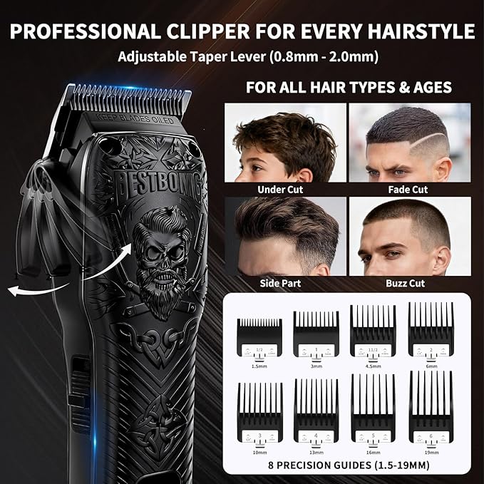 Professional Cordless Mens Hair Clippers & Beard Trimmer Kits & Sets,Metal Hair Clippers Cutting Grooming Kit with Long Battery Life for Family Barber Use (Black)