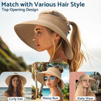 NPJY Sun Hats for Women Wide Brim Roll-Up Beach Ponytail Hat Packable Foldable - Image 4