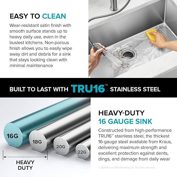 Kraus KHU100-32 Standart PRO 16 Gauge Undermount Single Bowl Stainless Steel - Image 9